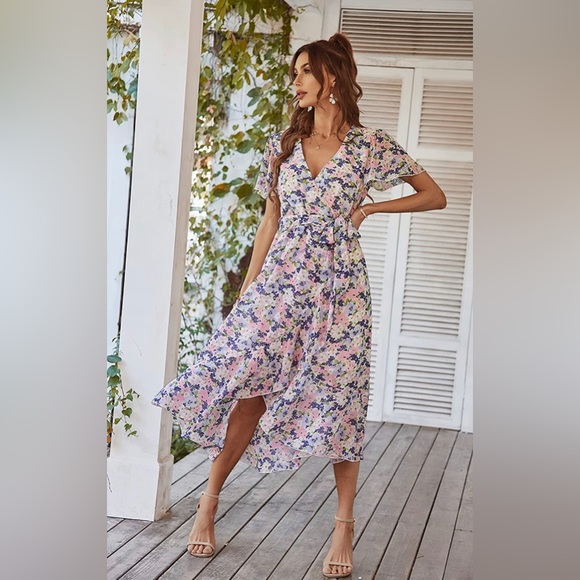 Summer Short Sleeve Boho Wrap Dress - Picture 2 of 3